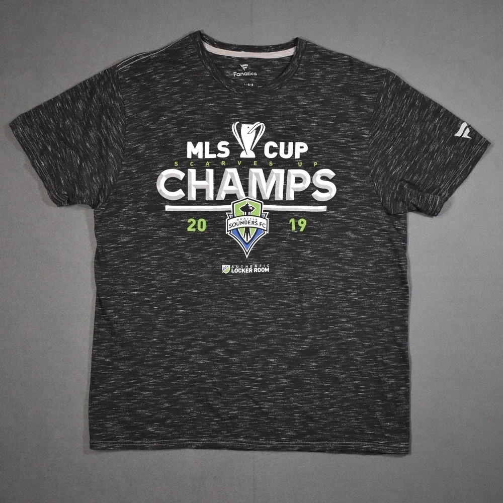 Seattle Sounders FC 2019 MLS Cup Champions Fanatics Locker Room Tee Gray Large